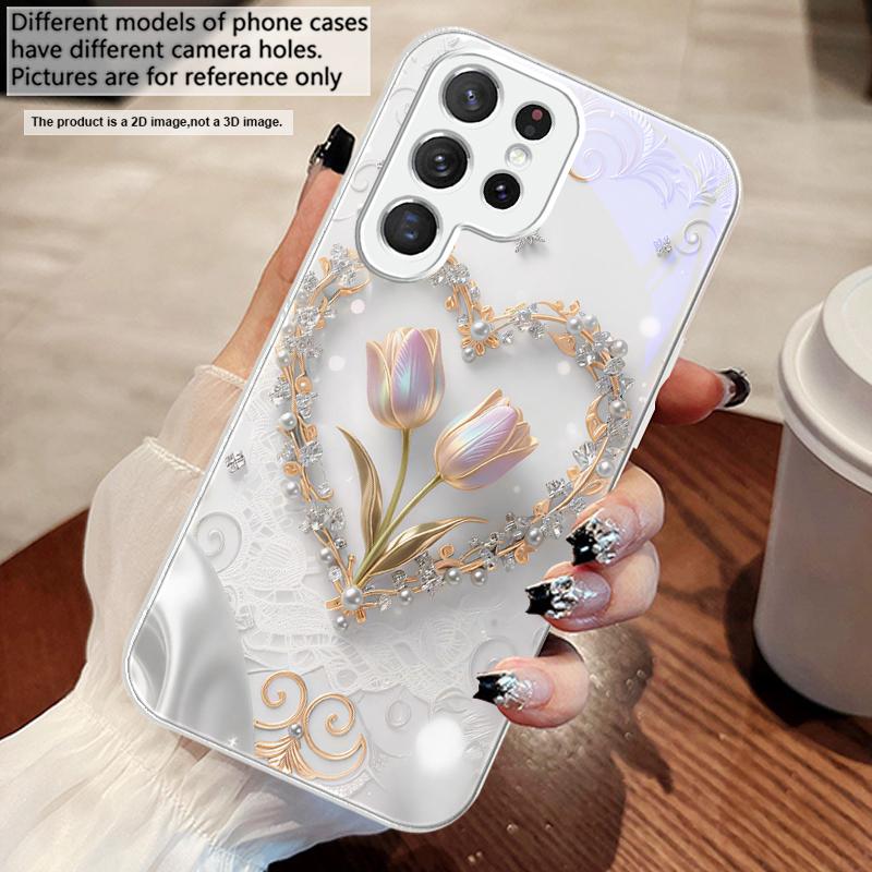 Love's Pink Purple Tulip For Samsung S25 S25 Edge S25Ultra S8 9 S10 20 U Ltra S21 Pro 22 Plus S23 FE S24 Ultra Glass Phone Case