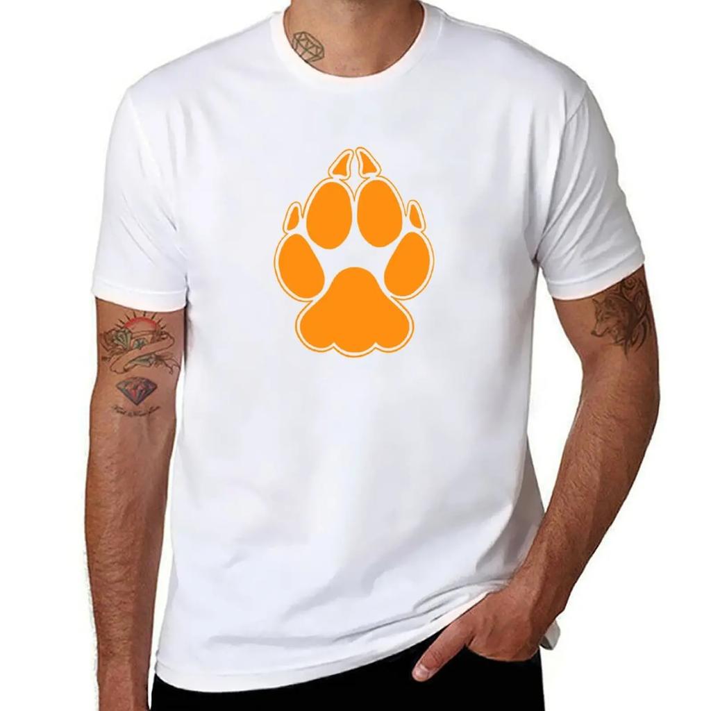 Orange Fox Paw White Background T-Shirt tops man t shirt heavyweights quick drying mens graphic t-shirts big and tall