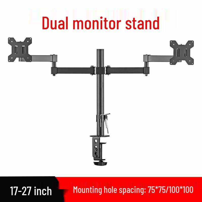 No-Drill Dual Screen Desktop Monitor Stand with Pneumatic Retractable Arm