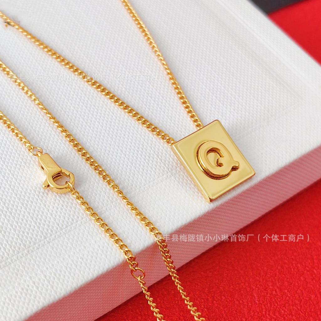 Arc de Triomphe Letter Choker: Brass Gold-Plated Small Square Tag Necklace with Initial Pendant