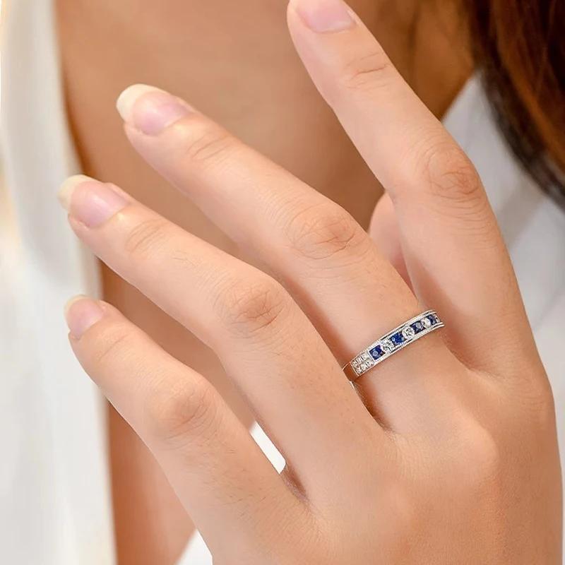 Huitan Glänzende Blau/Weiße Zirkonia Ringe für Frauen Neuartig Kreativ Attraktiv Weibliche Finger Accessoires Dinner Party Zirkon