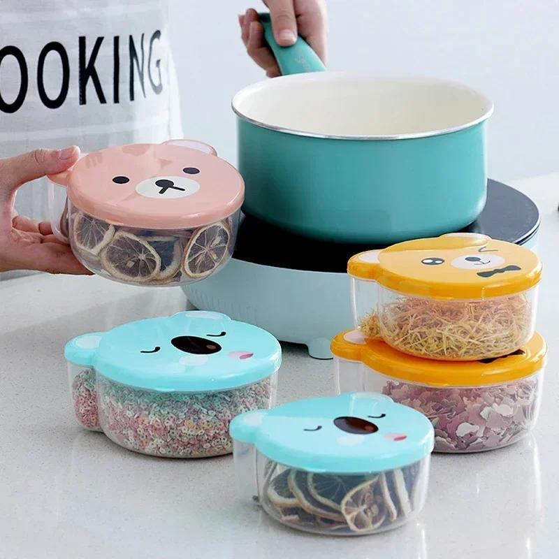 4pcs/set Children Plastic Bento Box Cartoon Print Japanese Outdoor Food Storage Container Kids Student Microwave Lunch Utensils