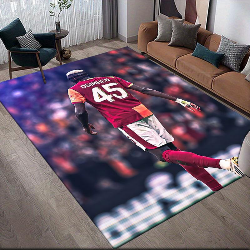 Galatasaray Victor Osimhen Flannel Printed Carpet, Home Sofa Decoration for Living Room & Bedroom, Non‑Slip Play Flannel Floor Mat for Game Room