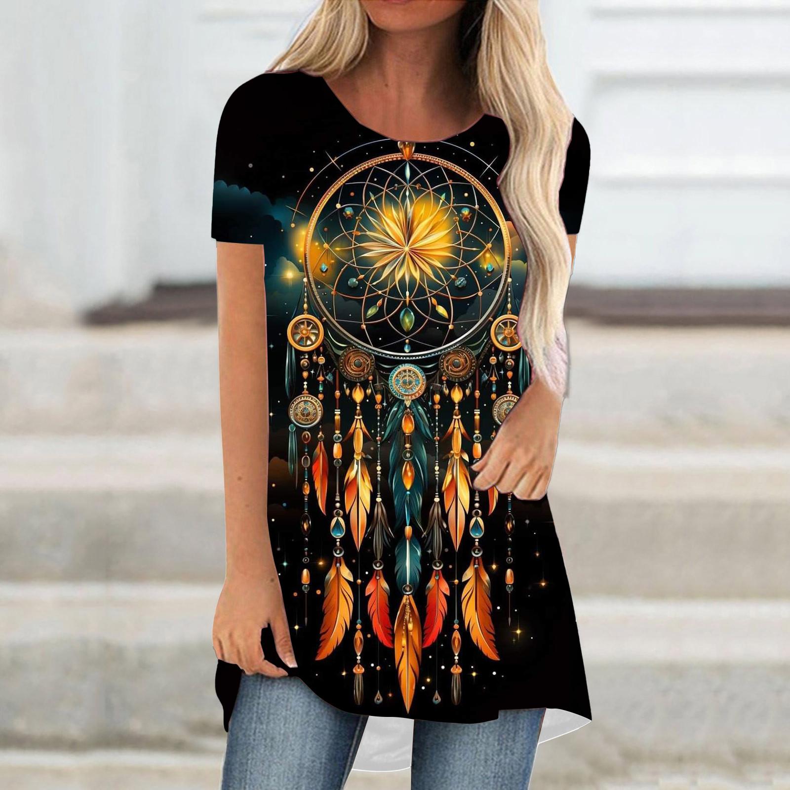 

Футболки с 3D-принтом Indian Galaxy Dream Catcher, женская уличная одежда, футболка с коротким рукавом, свободная туника, топы Y2K, футболки, женская одежда M