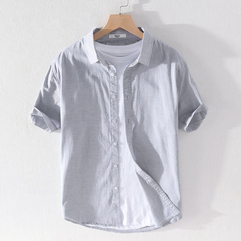Men's Summer Loose-Fit Cotton Linen Shirt - Japanese Style, Casual Short Sleeve