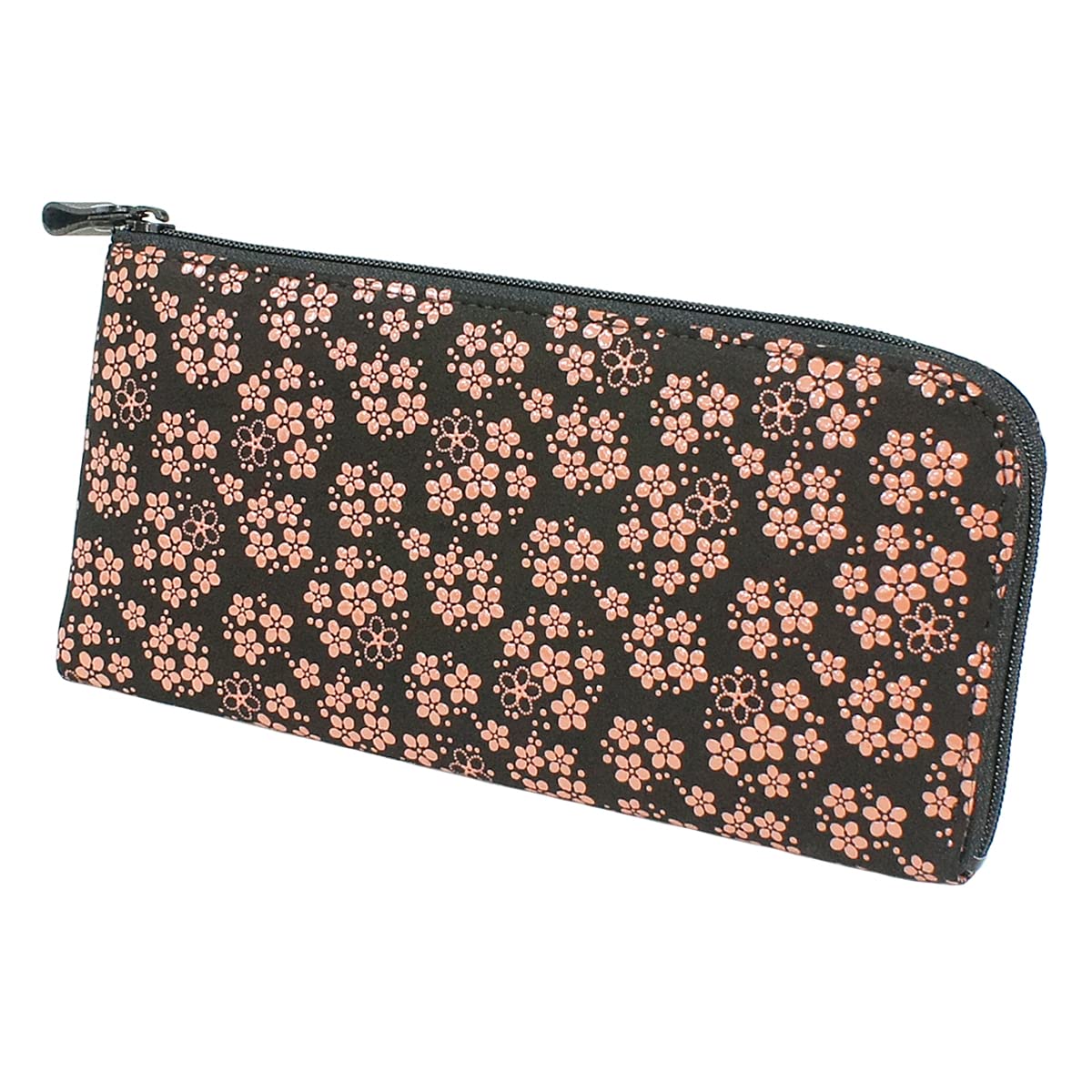 

Inden long bundle black background x pink pattern [Indenya] гаманець, A, L-подібна блискавка, оленяча шкіра, лак, незабудка 2315-51-181