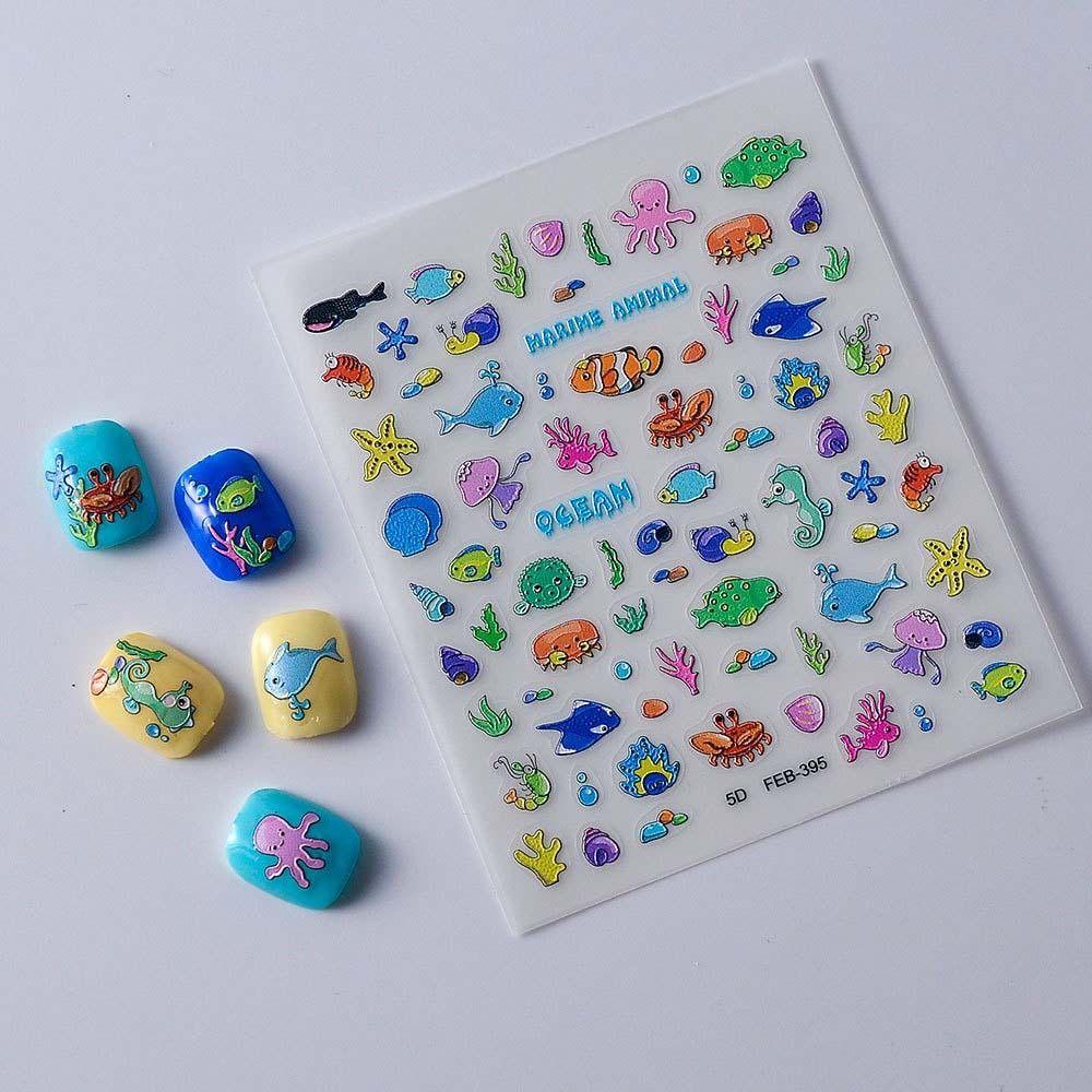 Dolphin Ocean Nail Stickers Sea Jellyfish Ocean Nail Decorations  Summer Beach