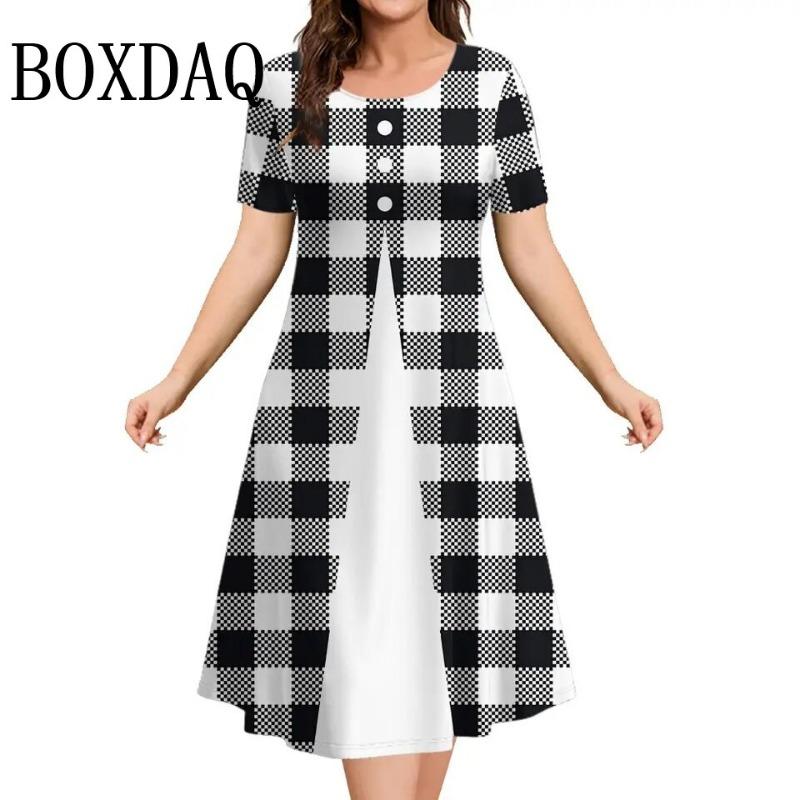 Women's Dresses Contrast Colors Striped Elegant Casual O-Neck Short Sleeve Fashion Dresses