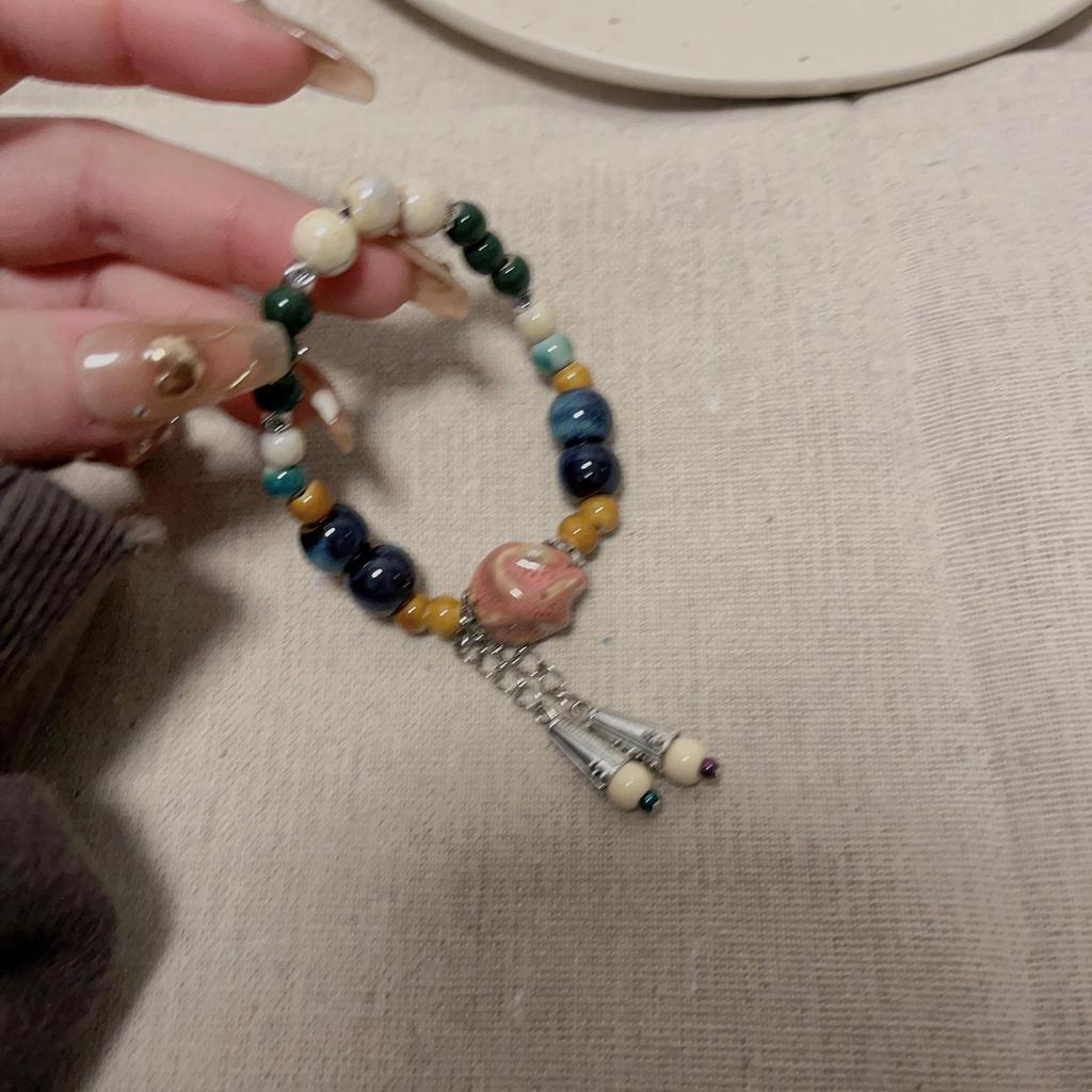 Bracelet de perles en céramique fait à la main, de Style ethnique exotique, tibétain, de Style ancien, élastique