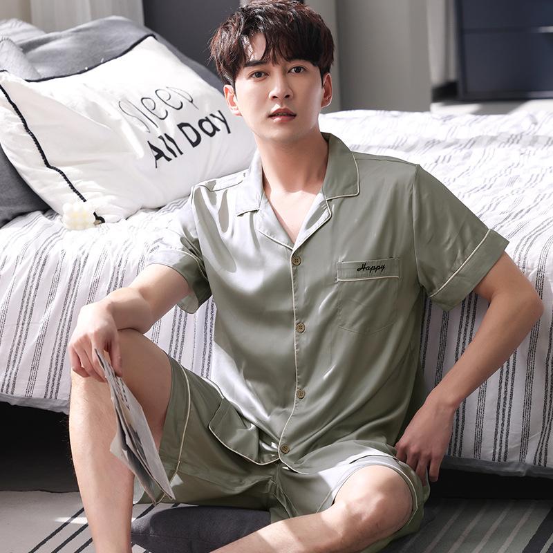 Ice Silk Pajamas Couple 1011 New Summer Thin Short-sleeved Shorts Can Be Worn Outside a Man's and a Woman's Pajamas Loungewear