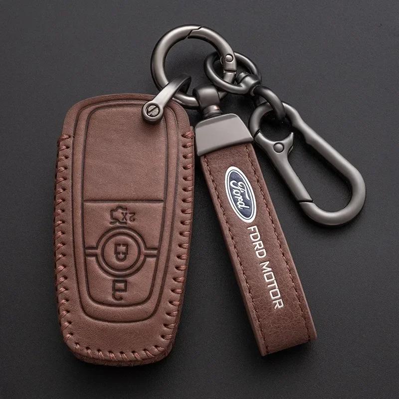 Autoaufkleber 2026 Ford 4 Tasten Leder Auto-Fernschlüsselhülle Unisex Für Ford Raptor F150 Explorer Mustang Fusion Escape F250 F350