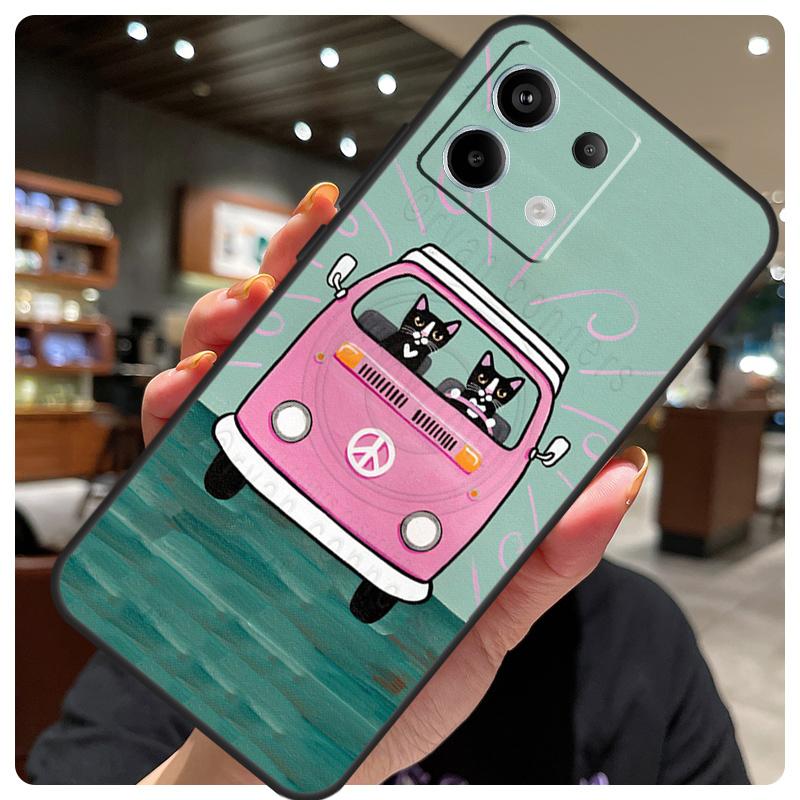 Hippy Peace Bus Cat Case For Xiaomi Redmi Note 14 10 13 12 11 15 Pro Plus Cover For Redmi 15 15C 12C 13C 14C 10C
