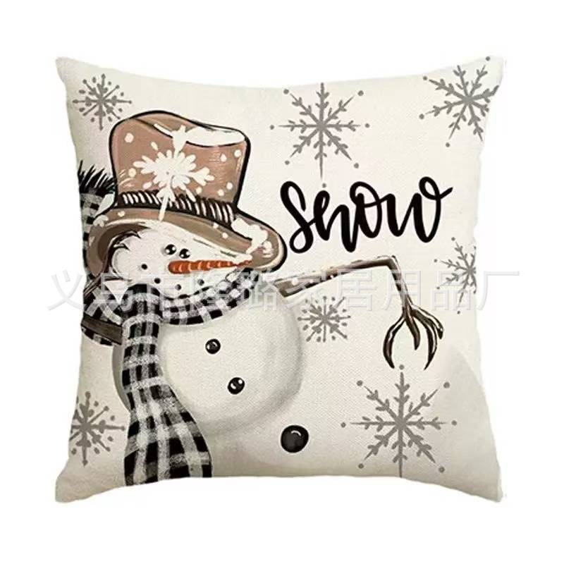 New Model Snowman Print Linen Super Soft Christmas Theme Sofa Pillow Cover Cushion Cover