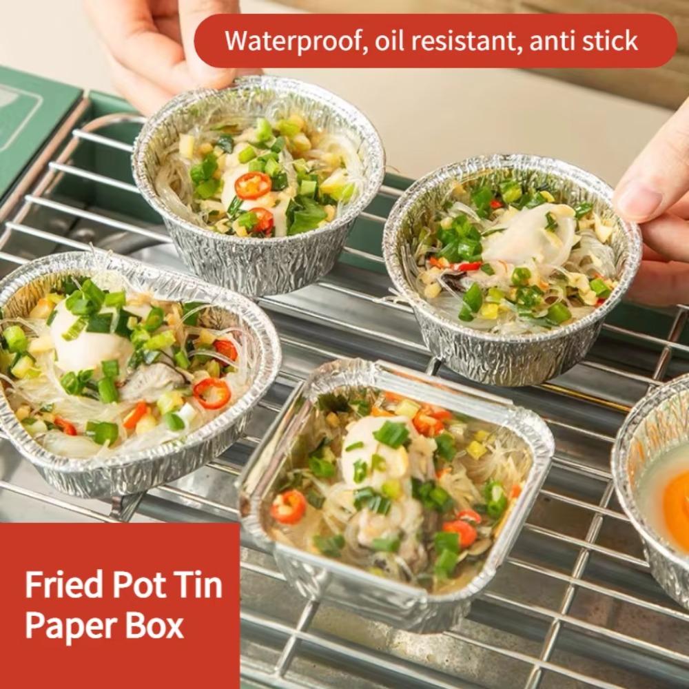 100Pcs Aluminum Tin Foil Baking Cup Tray Heart/Round/Square Tinfoil Tray Baking Pans  Pudding