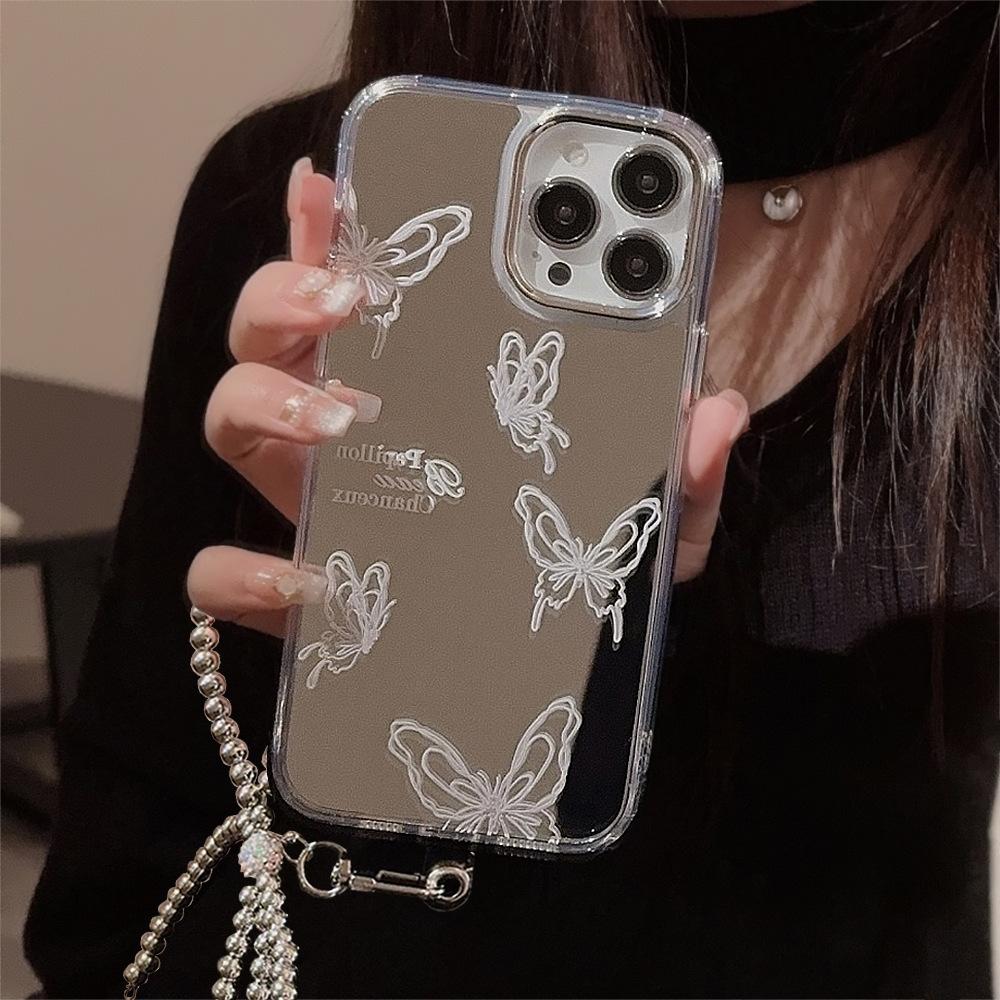 Mirror Applicable Apple 15pro Mobile Phone Case Max High End Butterfly IPhone 16 Temperament 13 Anti Fall 11 Hanging Chain