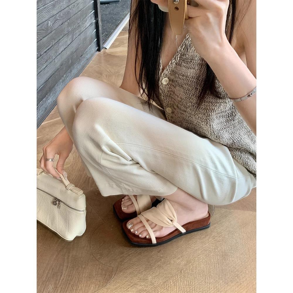 [] Xiaoxiang square head heightened thick bottom wrapped with beach vacation slippers women's sandals wear summer