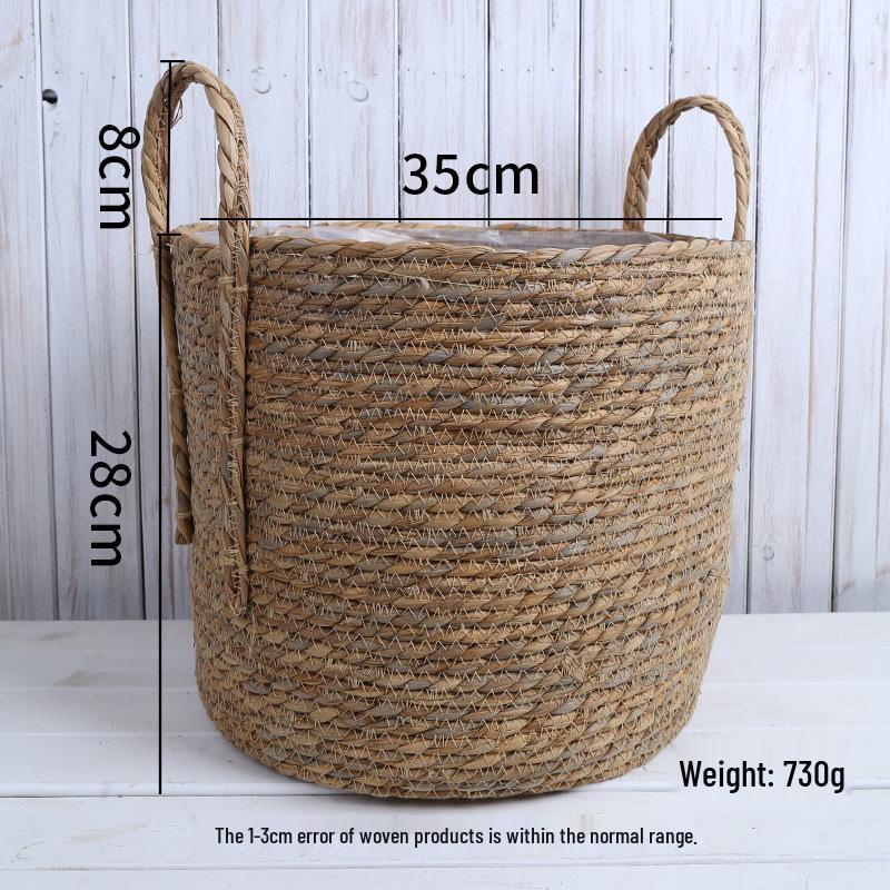 Rattan Woven Flower Basket for Home and Balcony Decor with Green Plants