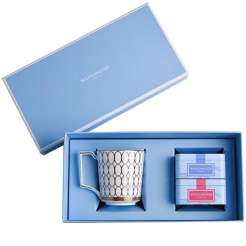 Wedgwood Golden Age Gilded Red Mug & Portable Tea Caddy Set