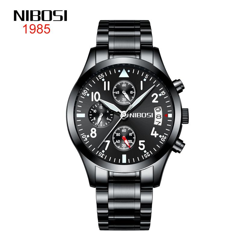Flight Series Stainless Steel All-Black Men'S Watch 3 Degree Waterproof Luminous Three-Eye 6-Needle Men'S Watch