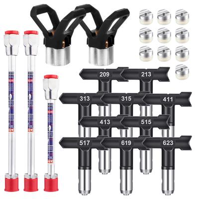 15-Piece Airless Spray Gun Set - 10 Sets of Reverse Nozzles and Nozzles + 3 Extension Rods + 2 Duck Seats, Suitable for Airless Spray Painting