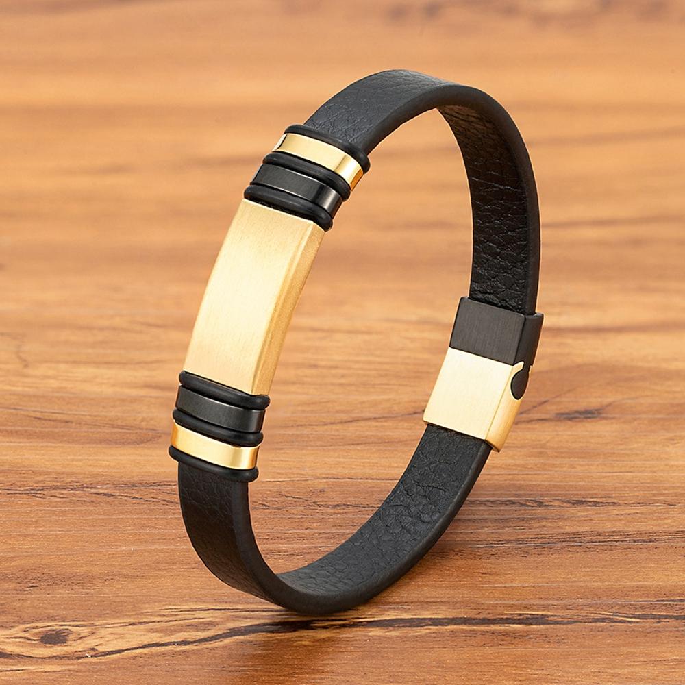 Stainless Steel Men's Leather Bracelet Black Leather Punk Style Magnetic Clasp Accessory Design Birthday Jewelry Gift