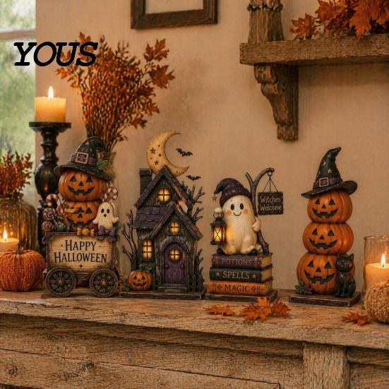 Reusable Wooden Holiday Crafts Farmhouse Halloween Tabletop Decorations, Table Topper Signs, Spooky Seasonal Home Accents Pumpkin Ghost Tiered