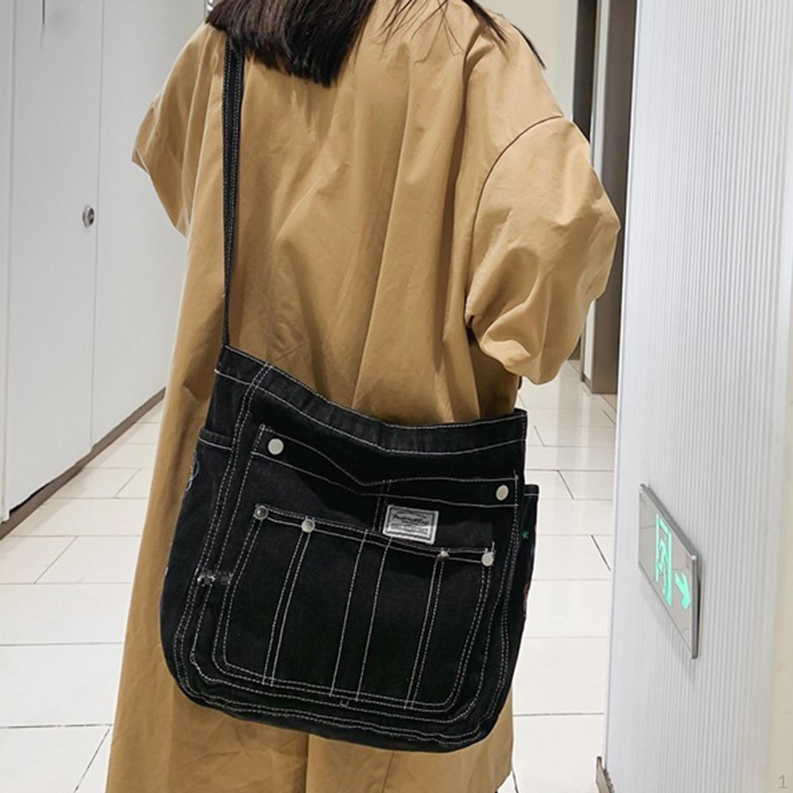 

Джинсовая сумка через плечо Стильная сумка-тоут на молнии для путешествий в отпуск чёрный