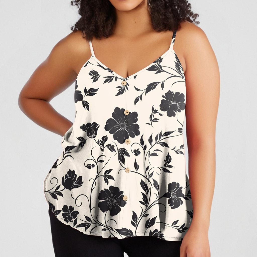 Dámská ležérní vesta plus size s nastavitelnými ramínky, top tílko bez rukávů s výstřihem do V