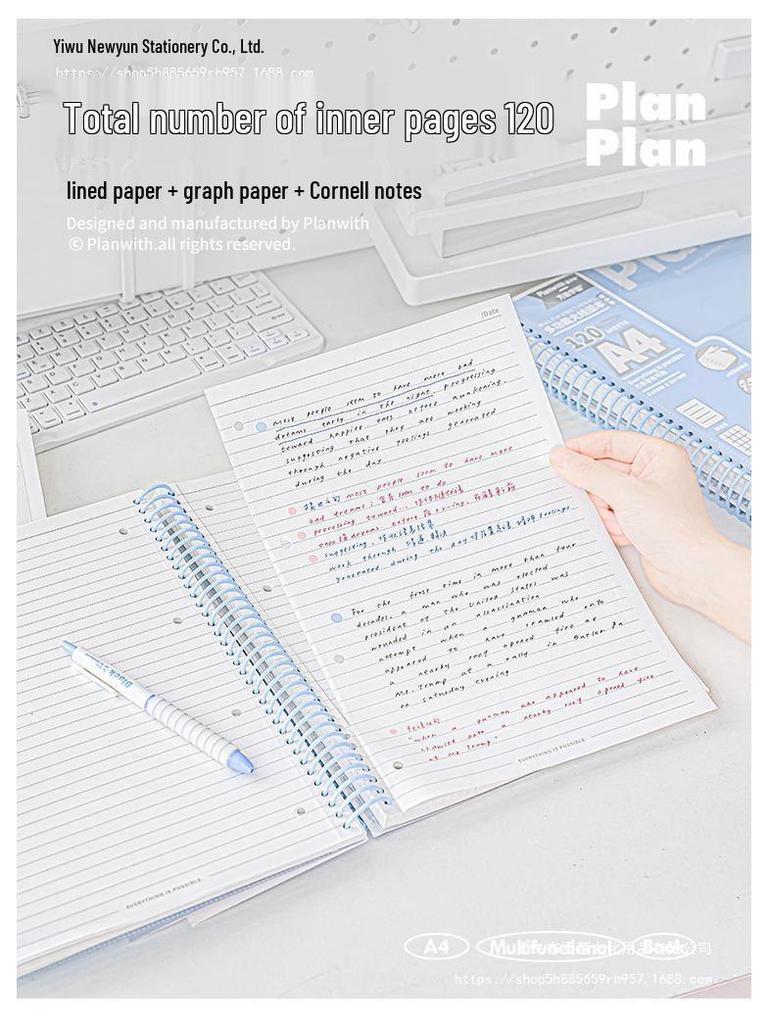 A4 Spiral Loose-Leaf Notebook for Junior High Students - Error Correction & Note-Taking, 2025 Japanese/Korean Style