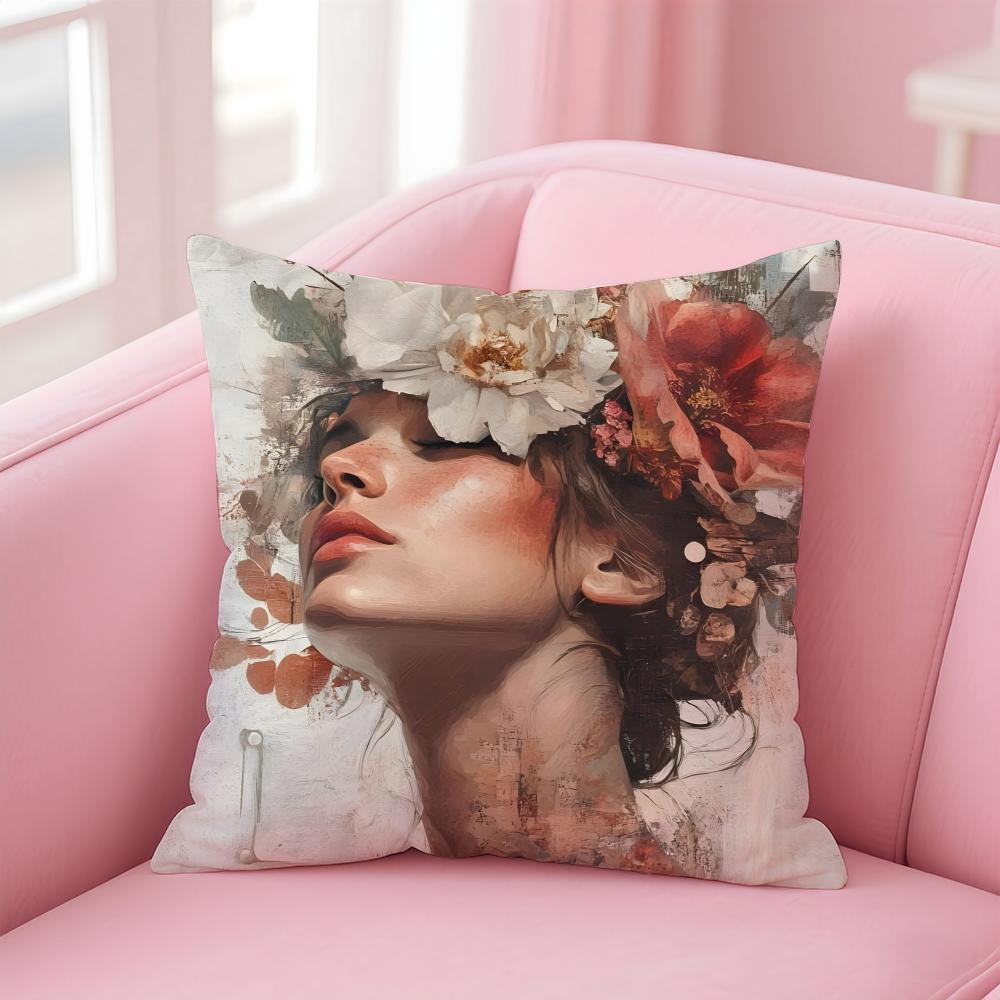 CClassical Western Beauty and Flowers Cushion Cover Pillow Case Soft Friendly Fabric  Concealed Zipper