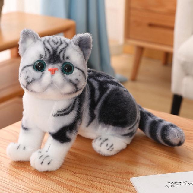 1pc 4 Colors INS Like Real Prone Cat Plush Doll Stuffed Pure Colors Grey White Yellow Kitten Toy Pets Animal Kids Gift