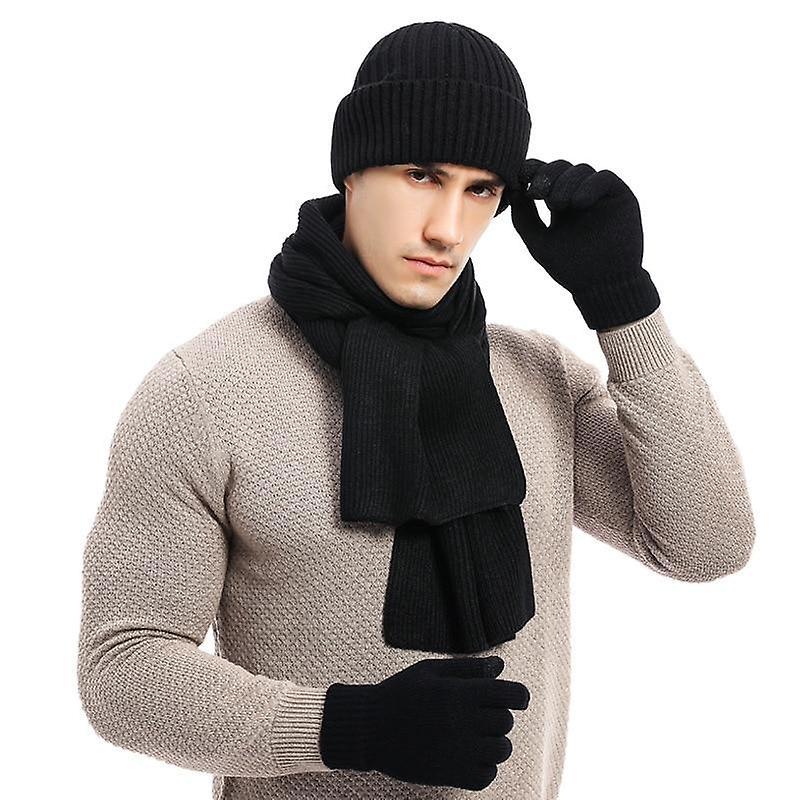 Winter Warm Men's Beanie Hat Scarf Gloves Set