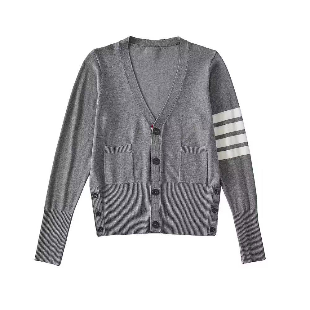Spring French Academy V-Neck Long-Sleeve Sweater - Casual, Single-Breasted with Pockets (XZ2165-26)