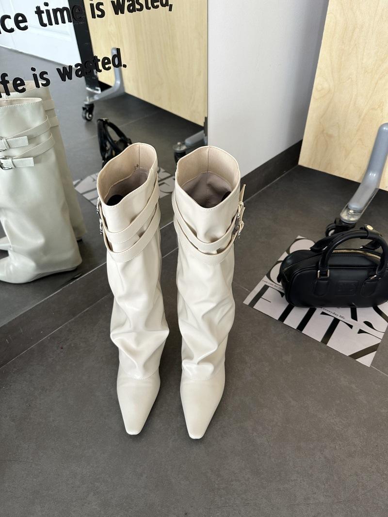 

Boots women s autumn and winter 2025 new pointed high-heeled boots side zipper trouser tube boots fried street thin knight boots 40 белый