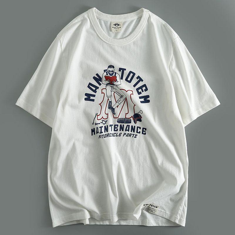 Trendy Cotton Men s Print Export Top T-shirt with Short Sleeves Off-White L