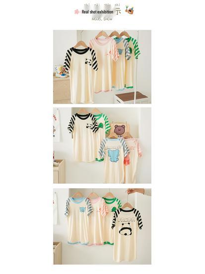 MYSIS Summer Kids' Modal Short Sleeve Split Leg Sleep Bag Romper 2-Way Skirt Pajamas with Baby Mask