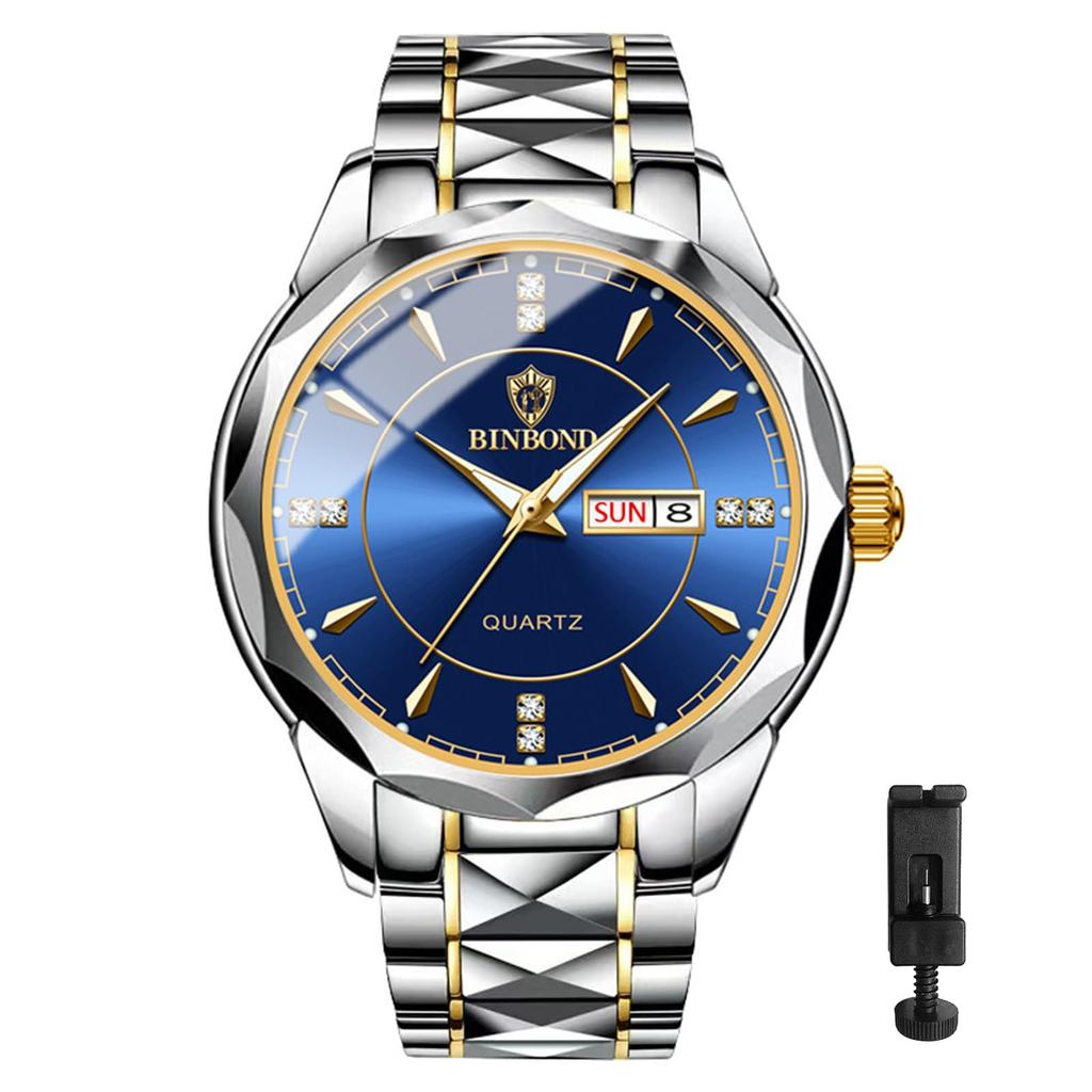 Watch Seiko Analog Copy Watch Men Glowing Date Day of the Week Waterproof Watch Easy To Read Dial Stainless Steel Level Adjustable Blue Men's Quartz