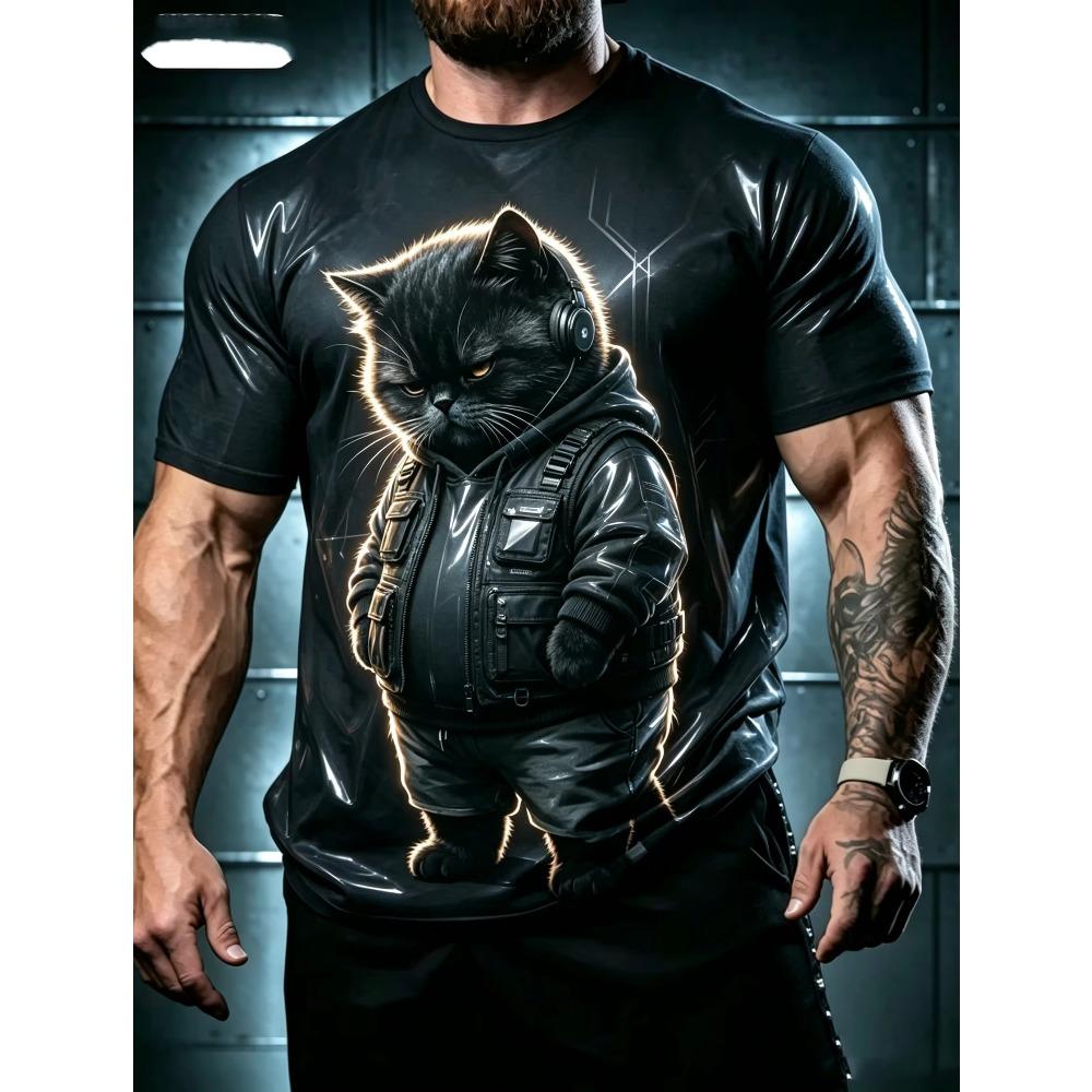Creative Animal Cat 3D Print Pattern Crew Neck Tee Men Women Summer Fashionable Comfortable Novelty Short Sleeve T-shirt