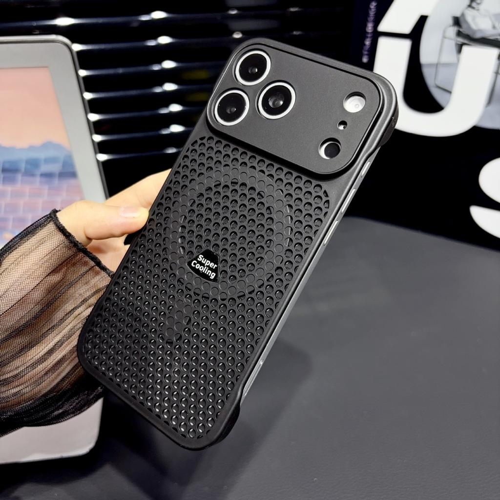 Apple 17promax borderless magnetic mobile phone case iPhone16 heat dissipation mesh 15 honeycomb solid color protective case