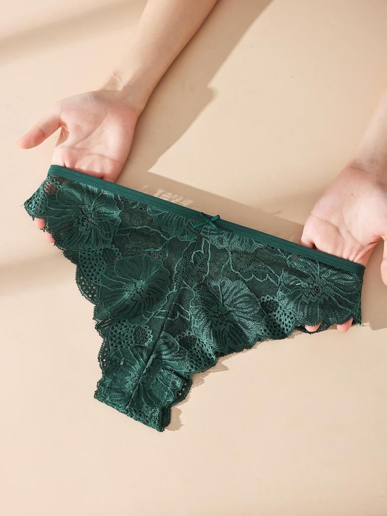 5PCS Women Floral Lace Panties Sexy Perspective Underwear Low Waist Solid Underpants Breathable Intimates Female Lingerie M-XL