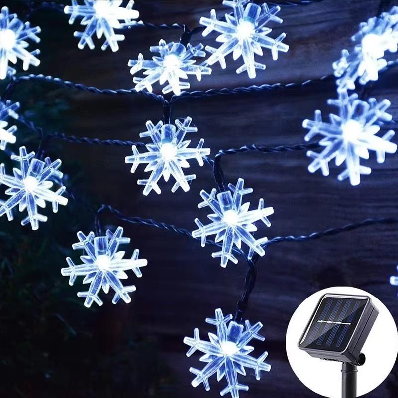 1pc 7M 50 LED Solar Snowflake Christmas String Light Solar Christmas Light Outdoor Snowflake Lights for Xmas Tree Holiday Garden