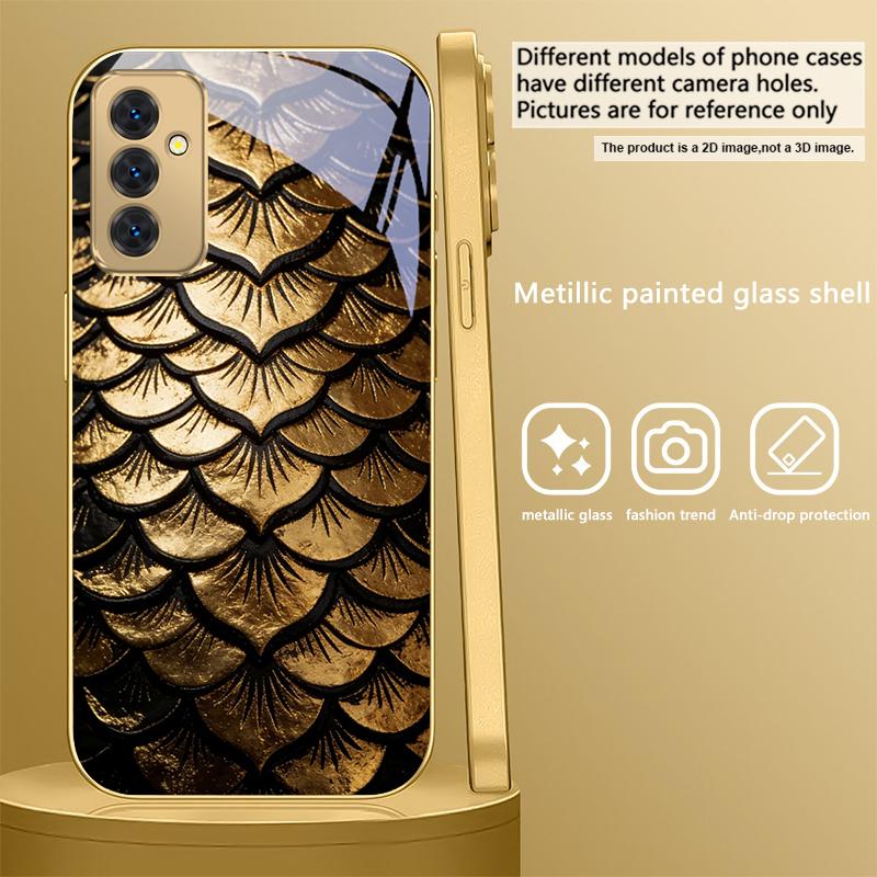 Golden scale texture For Samsung A36 A35 A34 A33 A32 A31 A26 A25 A23 A22 A21s A73 A72 A71 A42 A56 A13 16 Golden glass phone case