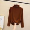 Top ajustado para mujer de cuello semi alto, camiseta gruesa de manga larga para debajo para otoño invierno