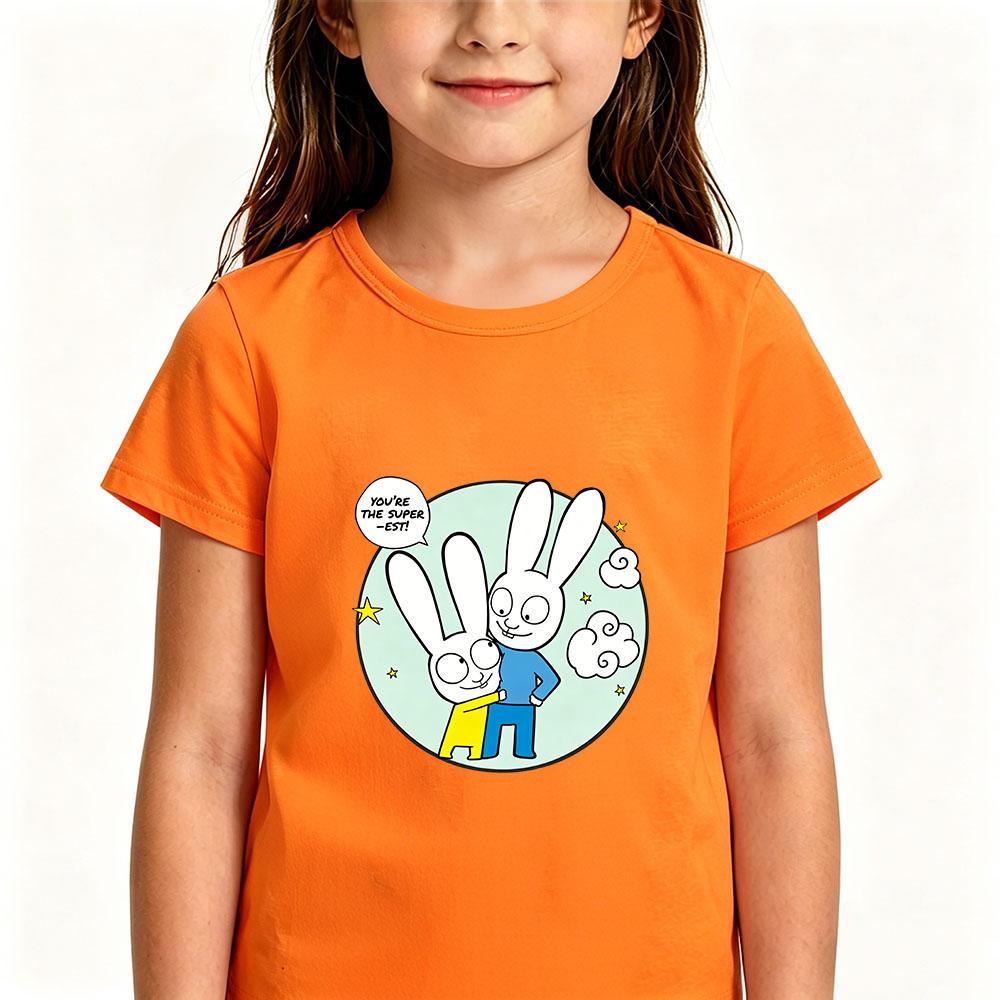 T-shirt Bambino Cartone Animato Simon Super Coniglio 100% Cotone Carina Ragazzi Ragazze Manica Corta Stampa Manga Top Bambini Casual Toddler Estate