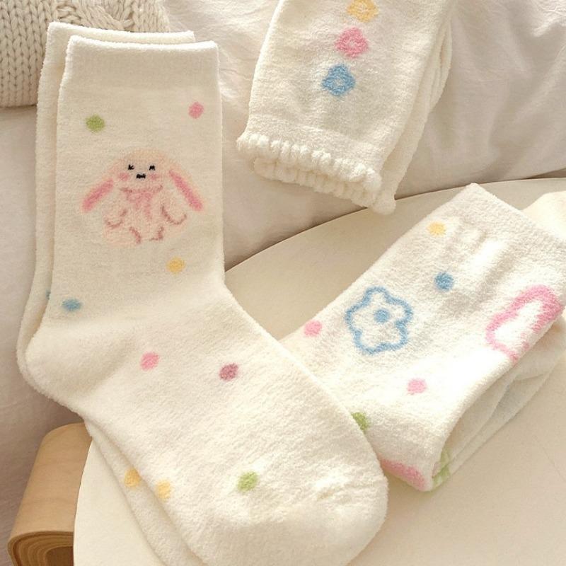 Ladies Autumn and Winter Thickened Cartoon Home Cute Furry Warm Sleep Tube Socks