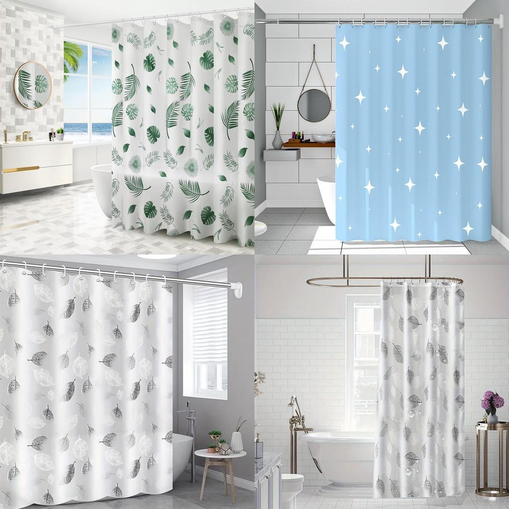 Leaf Geometric Pattern Peva Shower Curtain Waterproof Moldproof Divider Bathroom