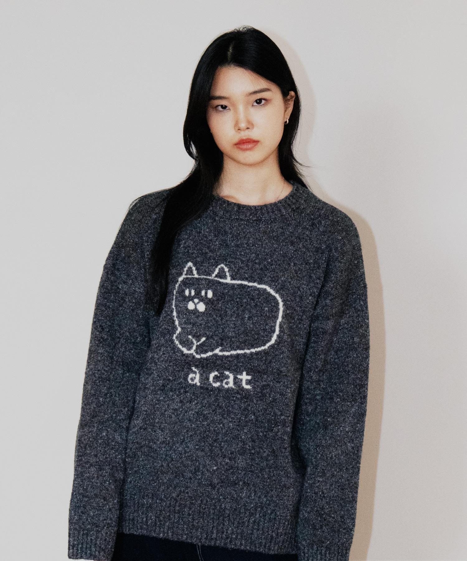 Ground Work Cat Knit Sweater / Charcoal L