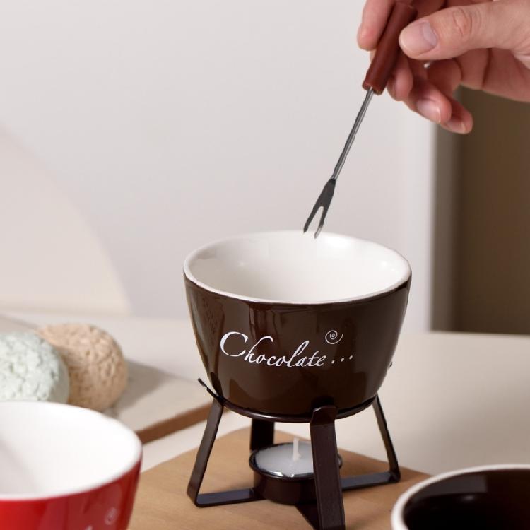 Fondue Pots Set for Chocolate,Cheese,Candy Mini Ceramic Fondue Pots with Fork Birthday Gift Ceramic Butter Warmers Set