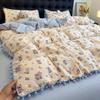High-Value Cute Pom-Pom Bed Cover Set - Double-Layer Gauze Duvet & Sheets for Single Dormitory, 3-Piece Set