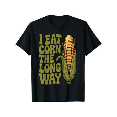 Funny "I Eat Corn The Long Way" Adult Joke T-Shirt for Men & Women - Corn Diagram Graphic Tee, Casual Short Sleeve Shirt